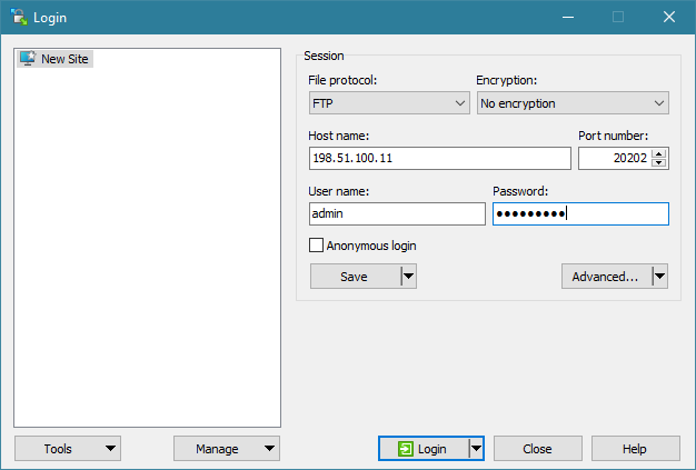 winscp new connection