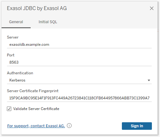 JDBC connection dialog