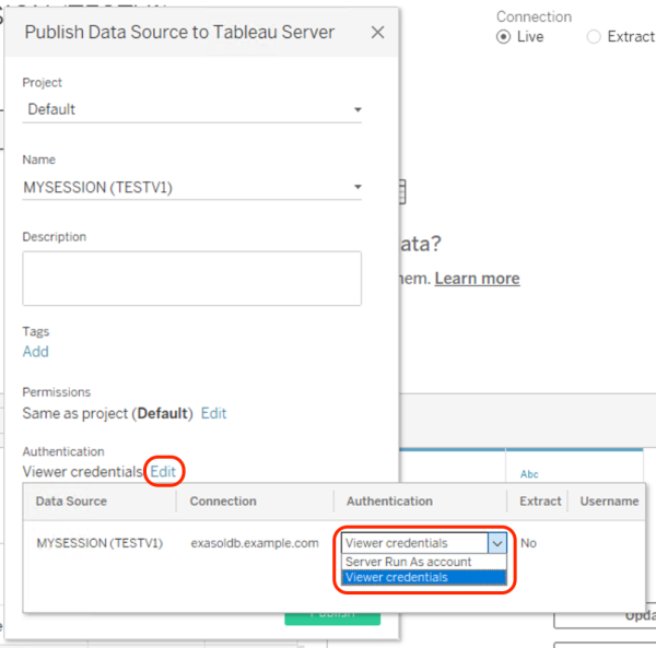 Publish data source with viewer credentials authentication