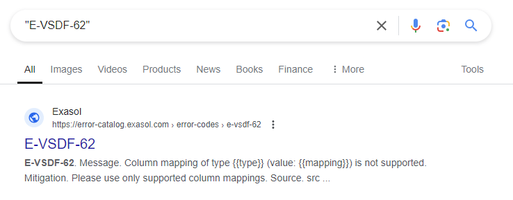 Google search for error code