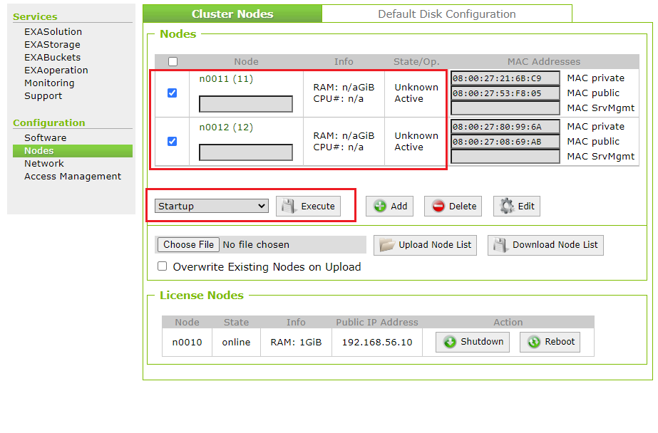 Start up nodes