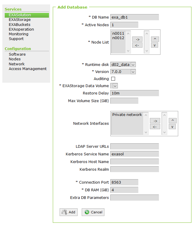 Create a Database - On Premise | Exasol DB Documentation
