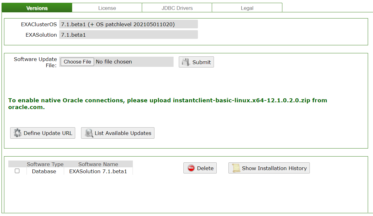 Manage Update URL - On Premise | Exasol Documentation
