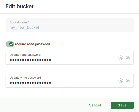 edit bucket dialog
