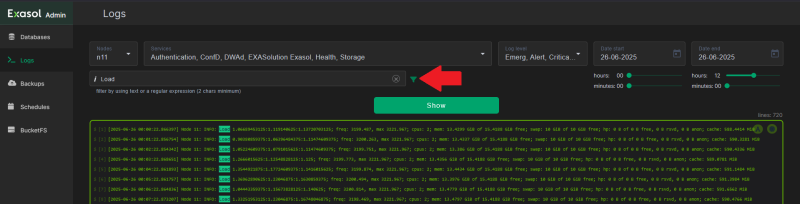 filter logs output