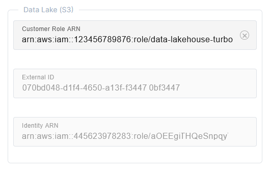 lakehouse settings datalake with role arn