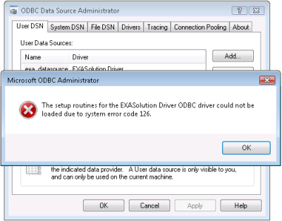 Known issue 126, 127, 193, or 14001 for ODBC Driver