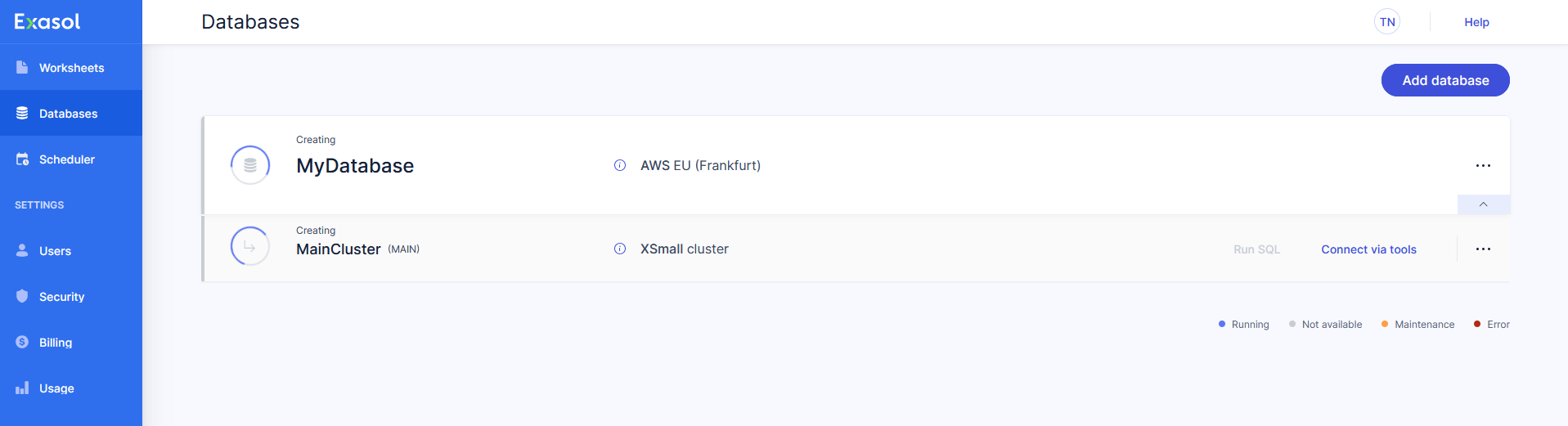 Database being created