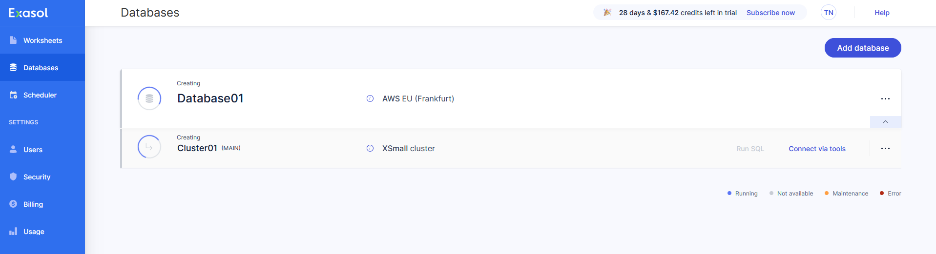 Database being created