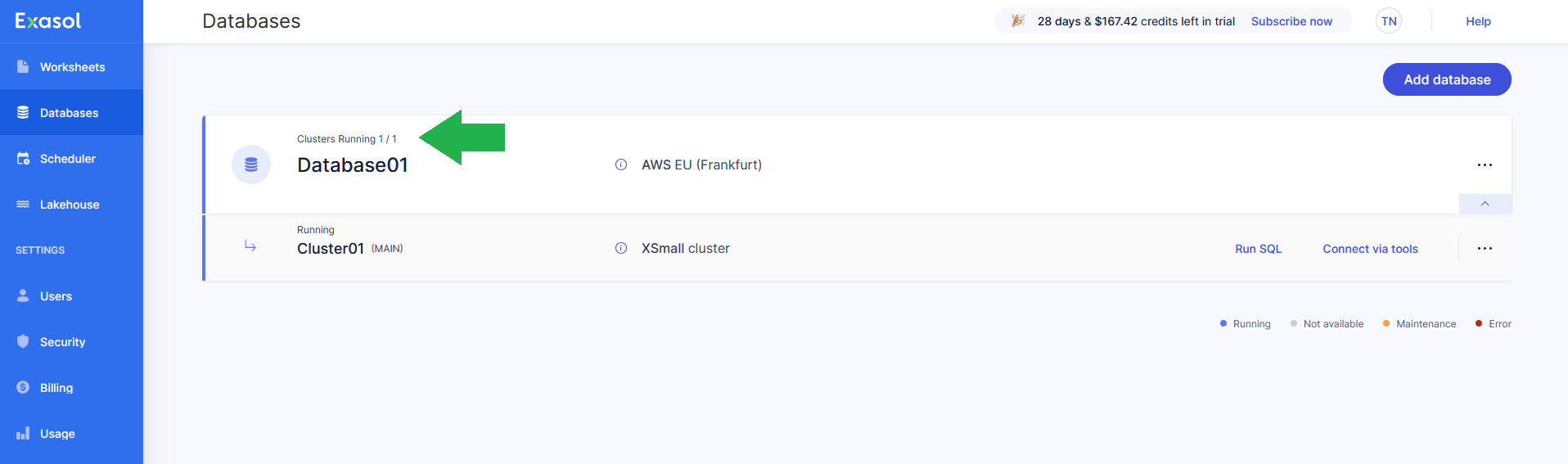 Database running