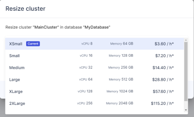 resize cluster dialog