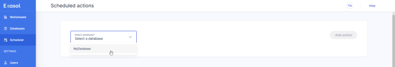 select database to add a scheduled action
