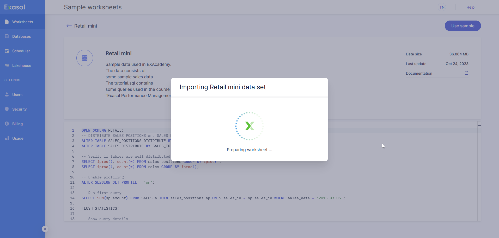 importing the retail mini dataset