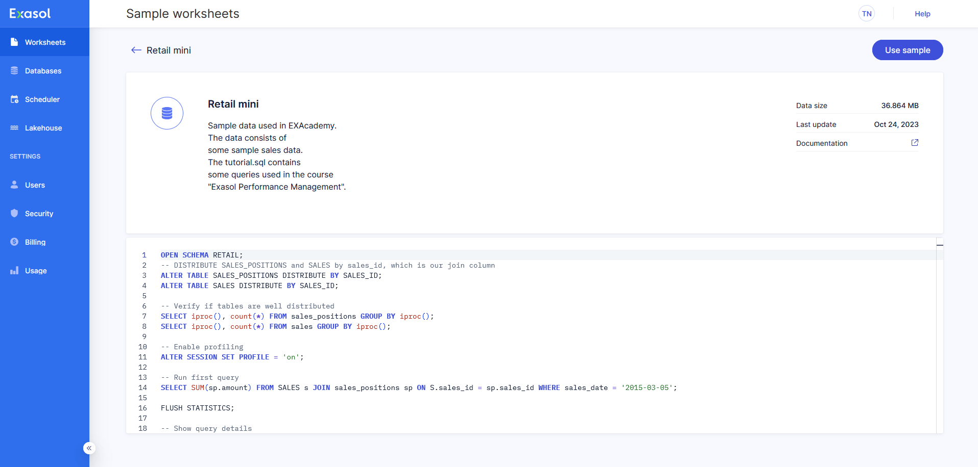 retail mini sample worksheet